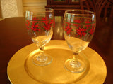 Christmas Red/Green Holly Footed Water Glass Set - FayZen's Kreations