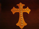 Gold Wood Fleur De Lis Cross Decorated with Clear Marbles - FayZen's Kreations