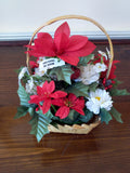 Small Red Holly Silk Flower Arrangement in Straw Basket - FayZen's Kreations