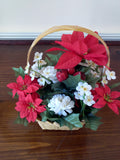 Small Red Holly Silk Flower Arrangement in Straw Basket - FayZen's Kreations