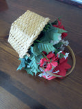 Small Red Holly Silk Flower Arrangement in Straw Basket - FayZen's Kreations